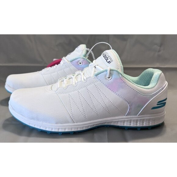 Skechers Shoes - Womens Golf size 10 Skechers Golf Pivot-Splash White Aqua Watercolor 123066-WMLT